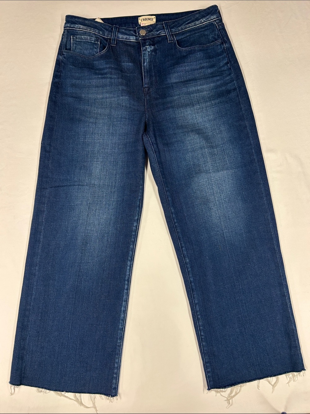 L'AGENCE Danica High Rise Wide Leg Jeans Size 31 Bering Wash Raw Hem